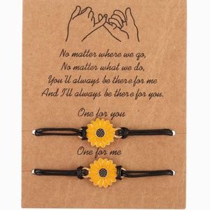 NEW PAIR OF SUNFLOWER CHARM FRIENDSHIP/UNISEX ADJUSTABLE FAUX LEATHER BRACELETS